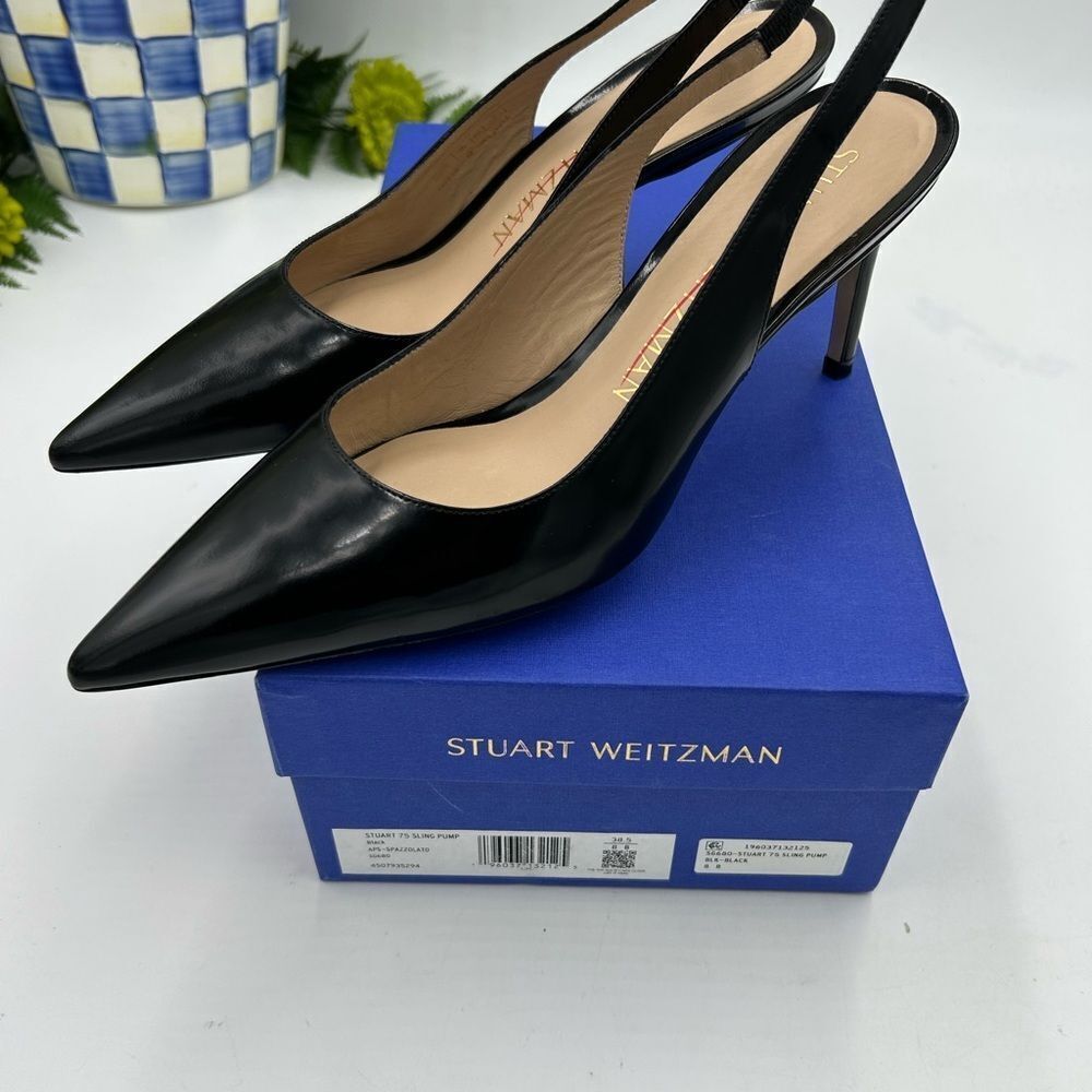 Women’s Stuart Weitzman sling back leather 75 mm heels size 8 made in Spain - Picture 8 of 12